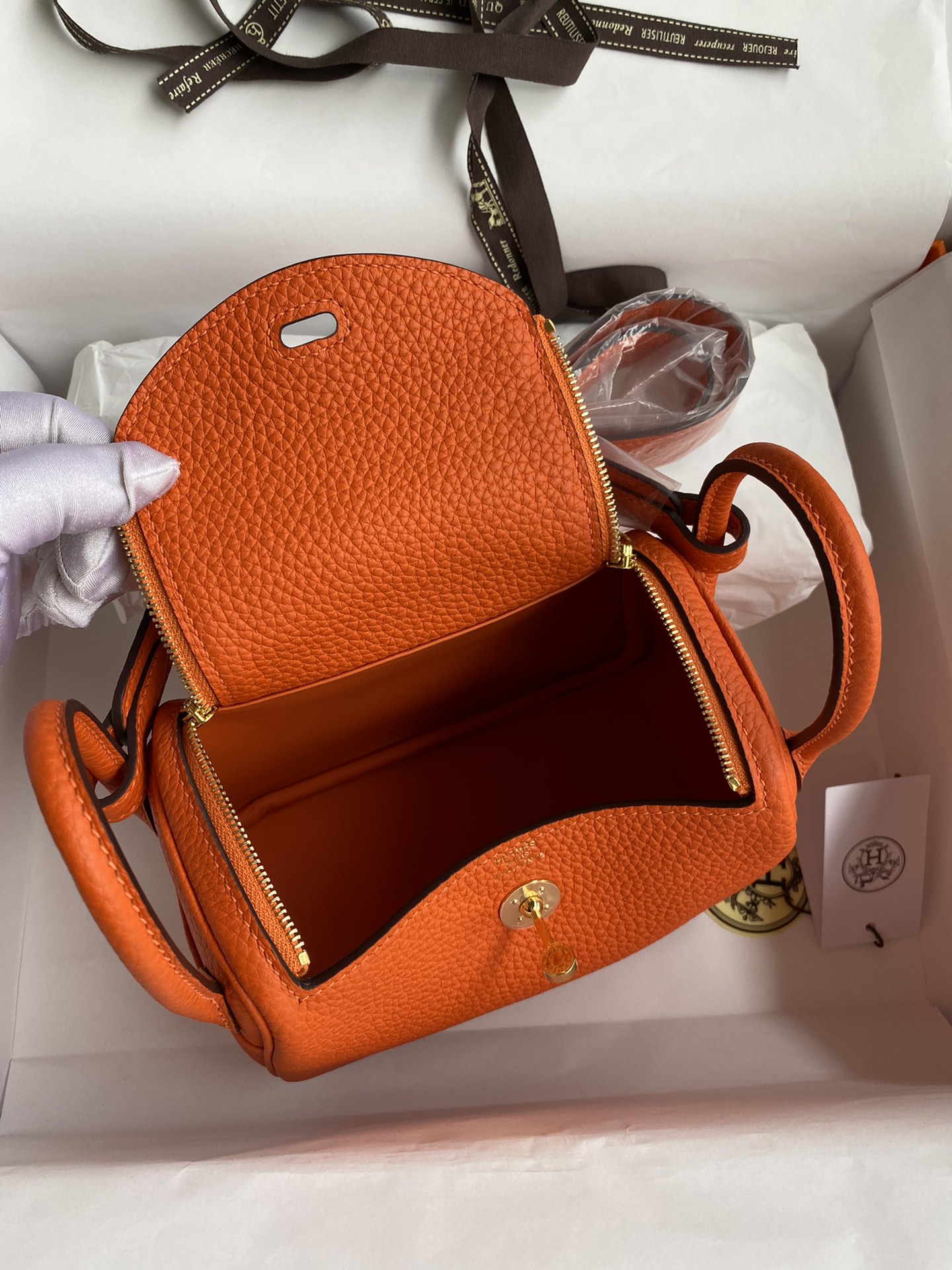 Hermes Mini Lindy 19cm Handbag Shoulder Bag In Orange Clemence Leather